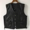 Gilets pour hommes 2023 couture en cuir col en V mode peau de mouton simple boutonnage 230225