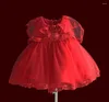 Robes de fille filles fête robe complète perle été sans manches dentelle princesse mariage robes de bal rouge vêtements pour enfants