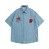 Camisas casuales para hombres Camisas de mezclilla con bordado de rayas oscuras Camisa informal para hombres Ropa de hombre 2 colores Z0224