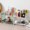 Ganchos Rieles Baño Estante de doble capa Organizador de maquillaje Estantes Escritorio Plegable Estantes de almacenamiento de cocina Artículos para el hogar simples Ganchos