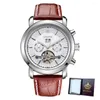 Нарученные часы Orkina Real Tourbillon Mechanical Watch Brown Leather Fashion Watch Top Business Automatic Self-Clind