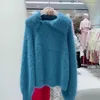 Kobiety swetry jsxdhk high quaity koreański projektant Winter Mohair Knitted pullover mody kobiety Odwróć przycisk kołnierza miękkie ciepło