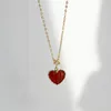 Łańcuchy 14k złota miłosne serce czerwony agat naszyjnik Kobieta 925 srebrna nisza Kreatywna design Dyni