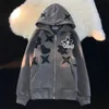 Womens Hoodies Zip Up Hoodie Women Y2K Kawaii Harajuku Clothes Full Gothic Web Sweatshirt Hip Hop Grunge Oversized Jacket Coat tops 230224