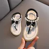 Sandales Bébé Fille Pantoufle De Luxe D'été Strass Perle Sandales Plates Pour Bébé Mignon Bowtie Princesse TStrap Wedges Enfants Casual Chaussure Z0225