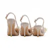 Sandals stiletto pointed toe bridal wedding shoes banquet bow Baotou back empty glass glue highheeled sandals 230224