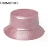 Wide Brim Hats FOXMOTHER New Fashion Black Pink Gorros Snake Skin Fishing Caps Crocodile Leather Bucket Hats For Women Lady P230327