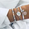 Bangle Bohemian Marble Stone Beads Heart Armband Set For Women Natural Handmade Tassel Pendant Bangles Femme Jewelrybangle