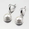 Necklace Earrings Set Amazing Round Freshwater Pearls Natural White Zircon Silver Color For Women Christmas Gift Costume