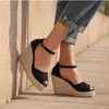 Sandals MCCKLE Platform Women's Sandals Bohemian Esparto Wedges Woman 2021 Ankle Strap Straw Shoes Flock High Heels Sandal Plus Size New Z0224