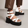 Sandalen 2023 Zomer Women Gladiator Dikke platform Hoge hakken Comfortabele vrouwelijke schoenen PU Lederen Band Black