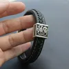 Charm Armband 10st Viking Cowhide Armband Män svart flätad läder manschett äkta armband norrniga Odins hästsmycken