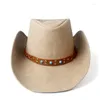 Berets Women Men Western Cowboy Hat With Punk Band Leather Sombrero Cowgirl HatBerets Pros22