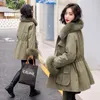 Damesgeul Lagen Dikke warme katoenen vrouwen Lange winterjassen Parkas Big Fur Collar Oversized los plus Velvet Parka Casual Coat 2xl