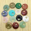 Anhänger Halsketten 14 TEILE/LOS Runde Bunte Steine 30 MM Coco Donut DIY Jewerly Herstellung Gemischt Howlith Sodalith Aventurin Anhänger