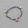 Bangle Korean Colorful Crystal Pink Flowers Heart Mode Shiny Stone Pärlor Handgjorda Elastiska repsträngar Armband Kvinnor smycken