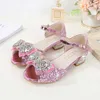 Sandales D'été Filles Sandales De Mode Paillettes Strass Arc Filles Princesse Chaussures Bébé Fille Chaussures À Talons Bas Sandales Taille2338 Z0225