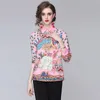 Women's Polos Runway Shirt Women Fashion Elegant Long Sleeve Blouse Office Ladies Pink Floral Print Workwear Blusas Blouses Femme