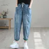 Dżinsy damskie Vintage Ripped Splice Harem Baggy Dżinsy Women High talia Capris Denim Pant Casual Vaqueros Streetwear Spodni Koreańskie Pantalones 230225