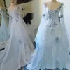 Witte trouwjurken Ivoorbruggen Bruidsjurken Organza Lange mouw Plus size handgemaakte bloemen Aangepaste veter een lijn schepviesparter trein ritssluiting