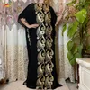 Abbigliamento etnico Arrivo ricamo africano Dressere floreale con sciarpa Donne di grandi dimensioni Donni di paillettes musulmani abiti da donna nera lunga 230224