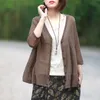 Kvinnorjackor Retro Korean Cardigan Thin Coat V-Neck Crop Sleeve Lotus Leaf Hem Loose Original Summer Casual Linen Jacket Woman Tops F1083