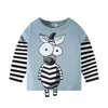 T koszule Tuonxye Boys Children S CARTOON Cute Animal Wzory Stripe koszule swobodne załogi do długiego rękawa ubrania 2 9 230224