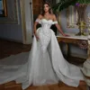 Elegant Mermaid Wedding Dresses Sequined Bridal Gowns With Detachable Train Off The Shoulder Neckline Tulle Plus Size Vestido De Novia