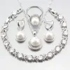 Necklace Earrings Set Amazing Round Freshwater Pearls Natural White Zircon Silver Color For Women Christmas Gift Costume