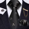 Neck Ties Fashion Designer Brown Skull Men Tie Gold Brooch Silk Tie Handkerchief Set Gift For Men Wedding Business BarryWang Necktie J230227