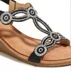 Sandalias MVVJKESummer Shoes Mujer Sandalias 2019 Punta abierta elástica Mujeres Crystal Tobillo Correa Cuñas Sandalias Tacón alto Gladiador Sandalias Z0224