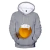 Heren Hoodies Beer 3D Print Casual Party Wear Sweatshirts Harajuku lange mouw hiphop drink kleding 2023 Hooded voor mannen