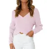 Women's T Shirts Women's Long Sleeve Low Cut Sexy Knitted Wrap V Neck Cross Front Sweater Solid Color Casual Loose Pullover Jumpers