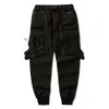 Men's Pants Hip Hop Harem Joggers Men Cargo Pants Zipper Pocket Streetwear Harajuku Ribbon Letter Black Pants Trousers Punk Sportswear Z0225