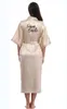 Женская халата подружек невесты Шампанское большая простая мать невеста Кимоно Шелковое атласное кружевное платье для ночного платья свадебная одежда для халат