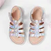 Sandals Girls Sandals Summer Soft Sole Thick Sole Fashion HookLoop Student Girls Casual Flat Beach Shoes for Kids Silver Size 2532 Z0225