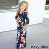 Girl Dresses Kids Teens Clothes For Baby Girls Long Sleeve Party Dress Floral Print Navy Blue Pink Black Green Children Beach
