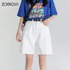 Short femme ZOENOVA décontracté blanc Denim femmes été mode coréenne taille haute jean femme Vintage ceinture ample 230224
