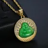 Pendant Necklaces Hip Hop Bling Iced Out Gold Stainless Steel Laughing Buddha Maitreya Round Pendants For Men Rapper Jewelry