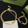 Luxury Cuba Link Armband Halsband Tiger Head Pendant Smycken Set Interlocking Letter Chain Armband med l￥da