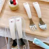 Dinnerware Sets Cute Bear Cutlery Set Ceramics Handle 304 Stainless Steel Spoon And Fork Kawaii Kitchen Flatware For Kids Adults