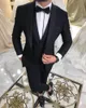 Men's Suits Silver Grey Tuxedos Mens 3 Piece Black Shawl Lapel Casual For Wedding Groomsmen Men 2023 (Blazer Vest Pant) & Blazers
