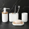 Bath Accessory Set Bathroom Accessories Soap Lotion Dispenser Toothbrush Holder Soap Dish Tumbler Pump Bottle Cup Wood Black or White 230224