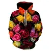 Hoodies masculinos Homens/Mulheres Manga Longa Hoodie Jardim Harajuku Sexy Romantic Rose Print Large Pullover Sweetshirts 2023 Tamanho asiático