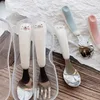 Dinnerware Sets Cute Bear Cutlery Set Ceramics Handle 304 Stainless Steel Spoon And Fork Kawaii Kitchen Flatware For Kids Adults