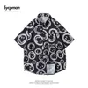 Men's Casual Shirts Oversized Mens Short Sleeve Shirts Summer Loose Casual Button Cardigan Creative Pattern Printed Lapel Male Clothing Black Z0224