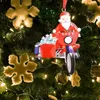 Juldekorationer Merry Prekord Santa Claus ridning Motorcykel hängande hantverk dekorativ tygstaty Xmas Tree Pendants Festival gåva