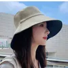Breda randen hattar Nytt mode Big Brim Solid Color Double-Sided Wear Sun Fisherman Hatts For Women Men Cotton Bortable Outdoor Travel Bucket Hat G230224
