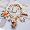 Choker Gold Color Metal Pomegranate Flower Pendant Necklace Cuba Chain Statement Collar Sweater Necklaces Jewellry
