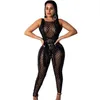 Factory Womens Fall Clothing Sexy See Through Jumpsuit Sequined Backless